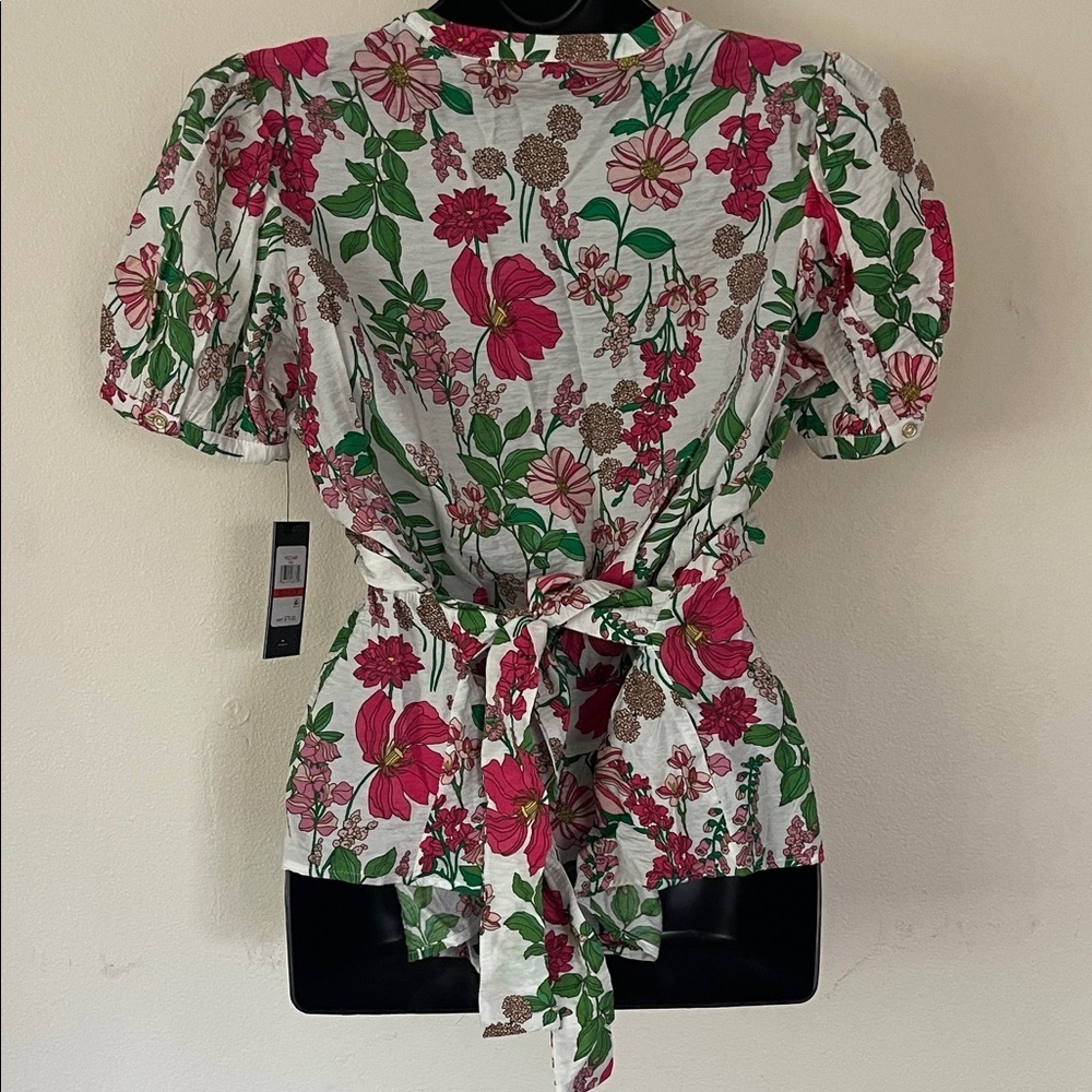 Tommy Hilfiger Floral Puff Sleeve Blouse - Pink and Green - Picture 10 of 12